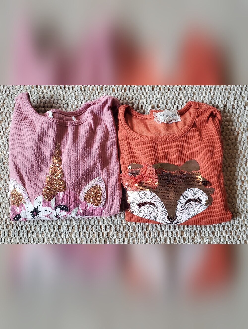 Girls Pink Unicorn & Rust Fox Sequin Tops - 2 Pack Size 4